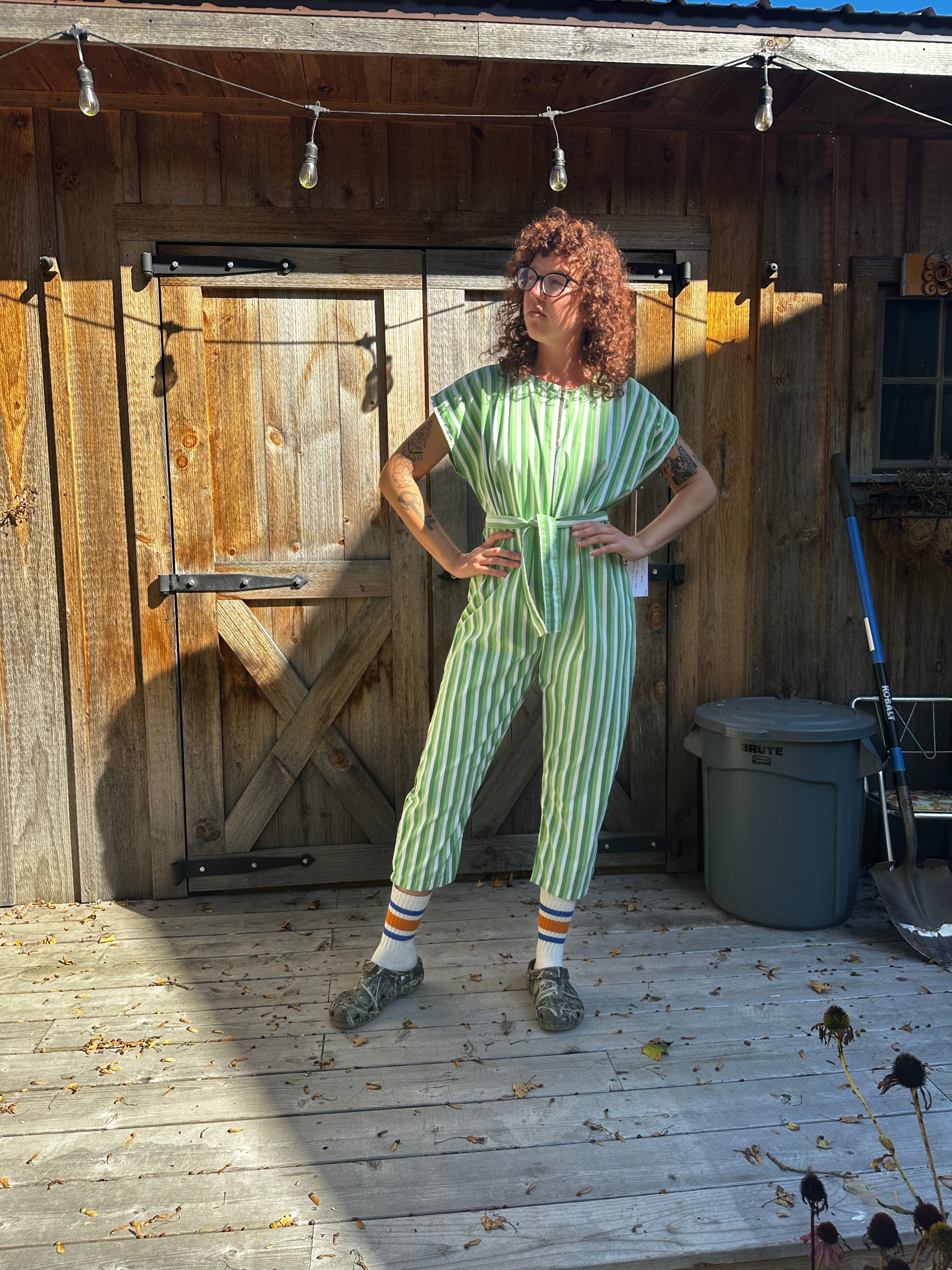 Green Stripe Bedsheet Jumpsuit