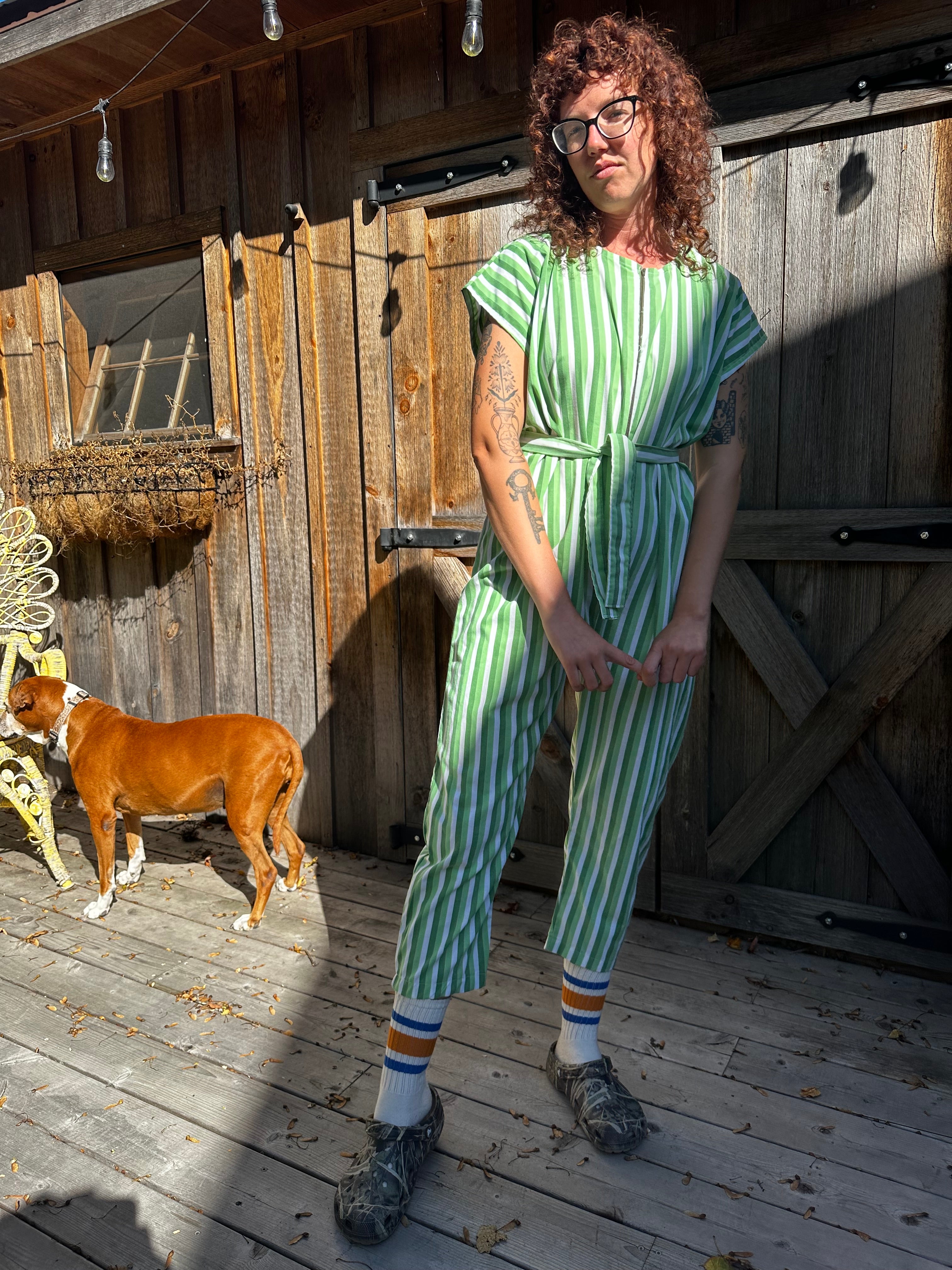 Green Stripe Bedsheet Jumpsuit